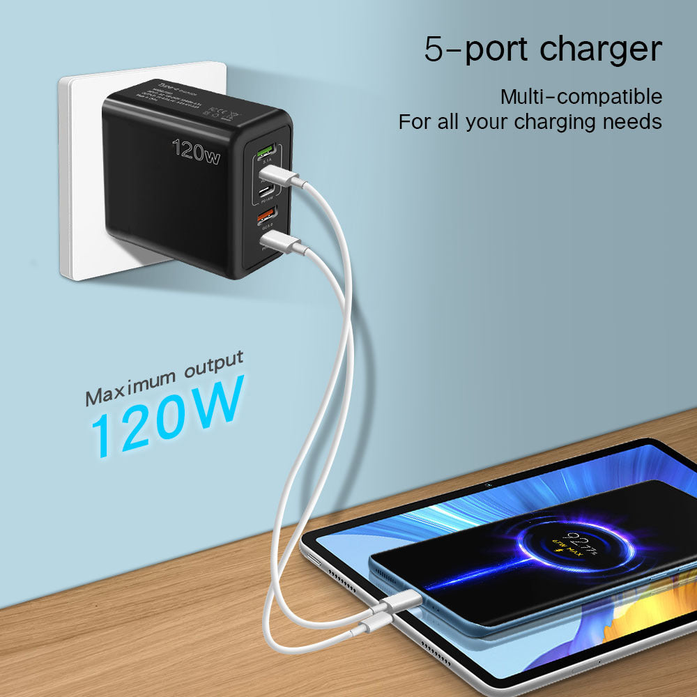 120W mobile phone fast charging charger Type-C European and American British standard PD + USB multi-port adapter tablet charging suit